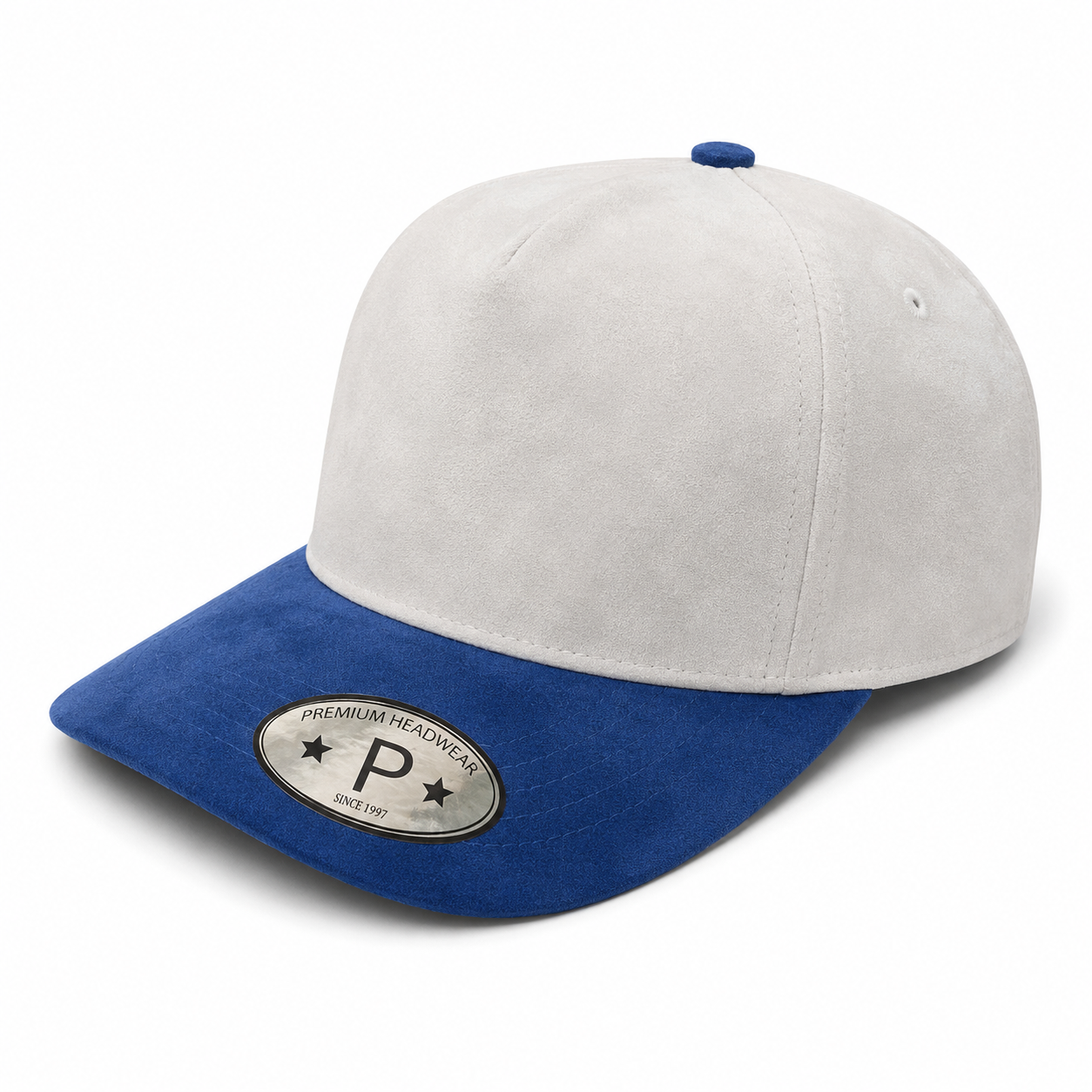 522 5 Panel Suede Snapback Cap White Royal