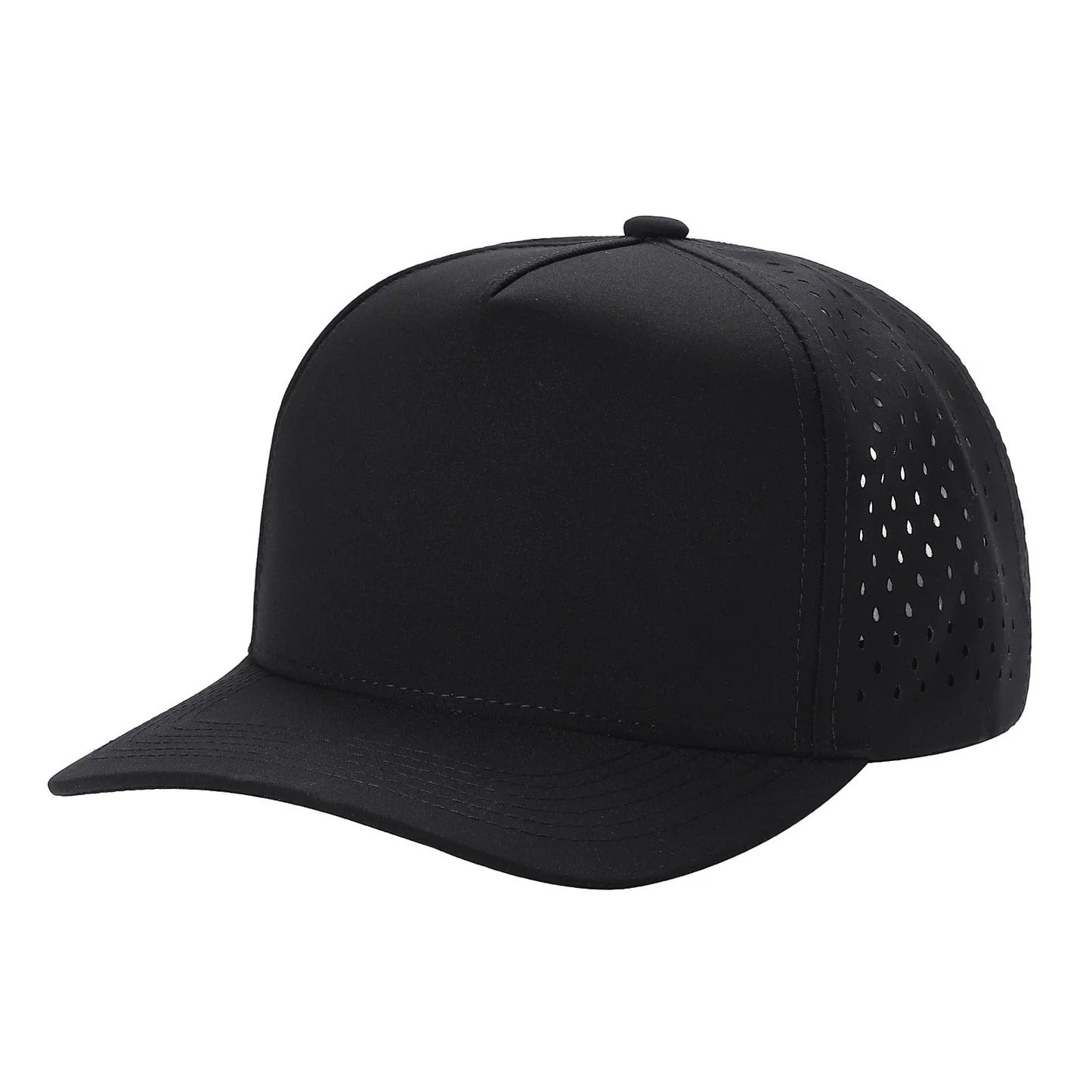 530 5 Panel Laser Perforated Snapback Cap Black