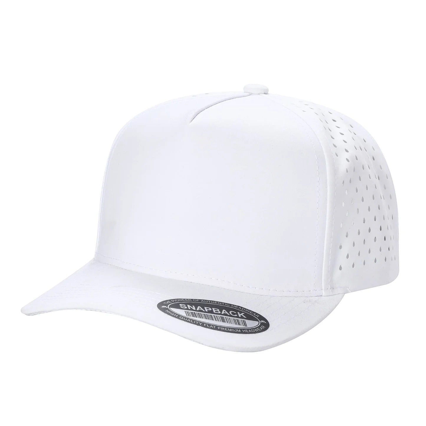 530 5 Panel Laser Perforated Snapback Cap White