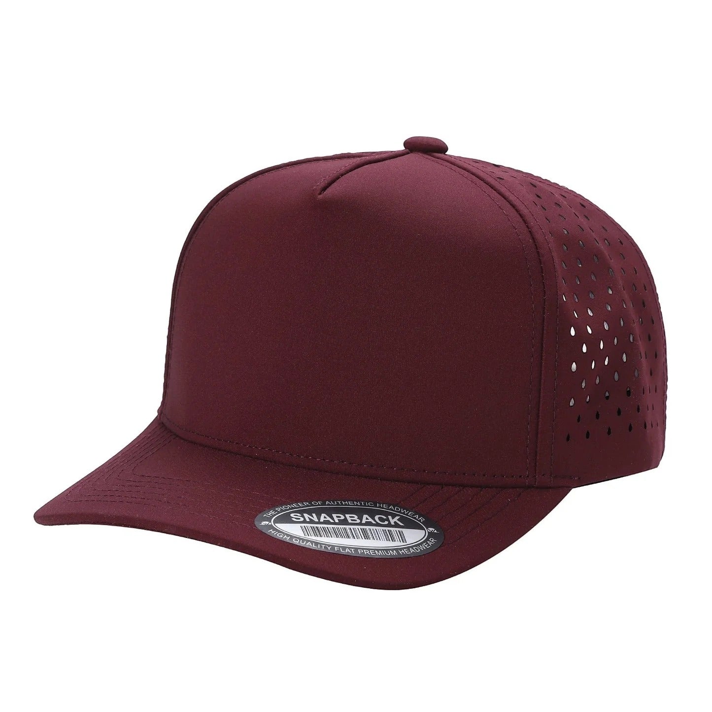 530 5 Panel Laser Perforated Snapback Cap Wine