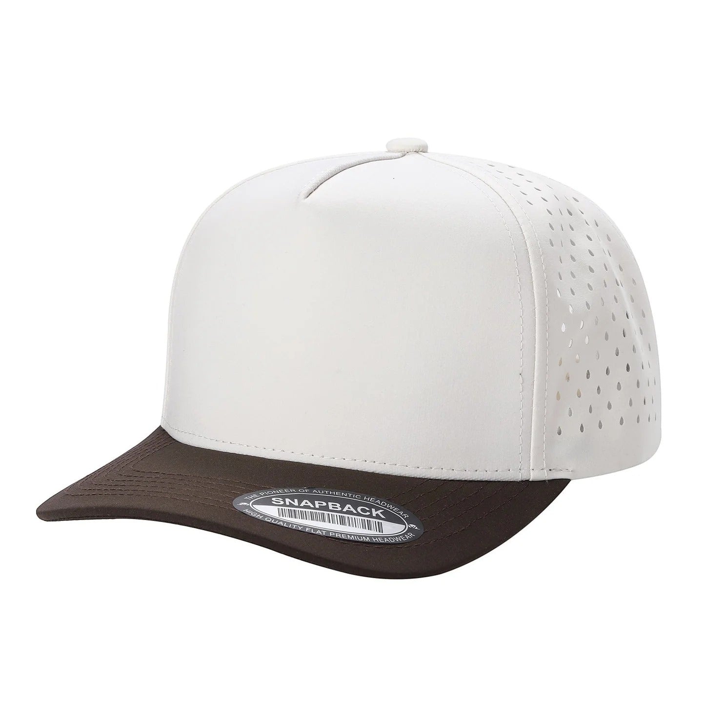 530 5 Panel Laser Perforated Snapback Cap White Brown