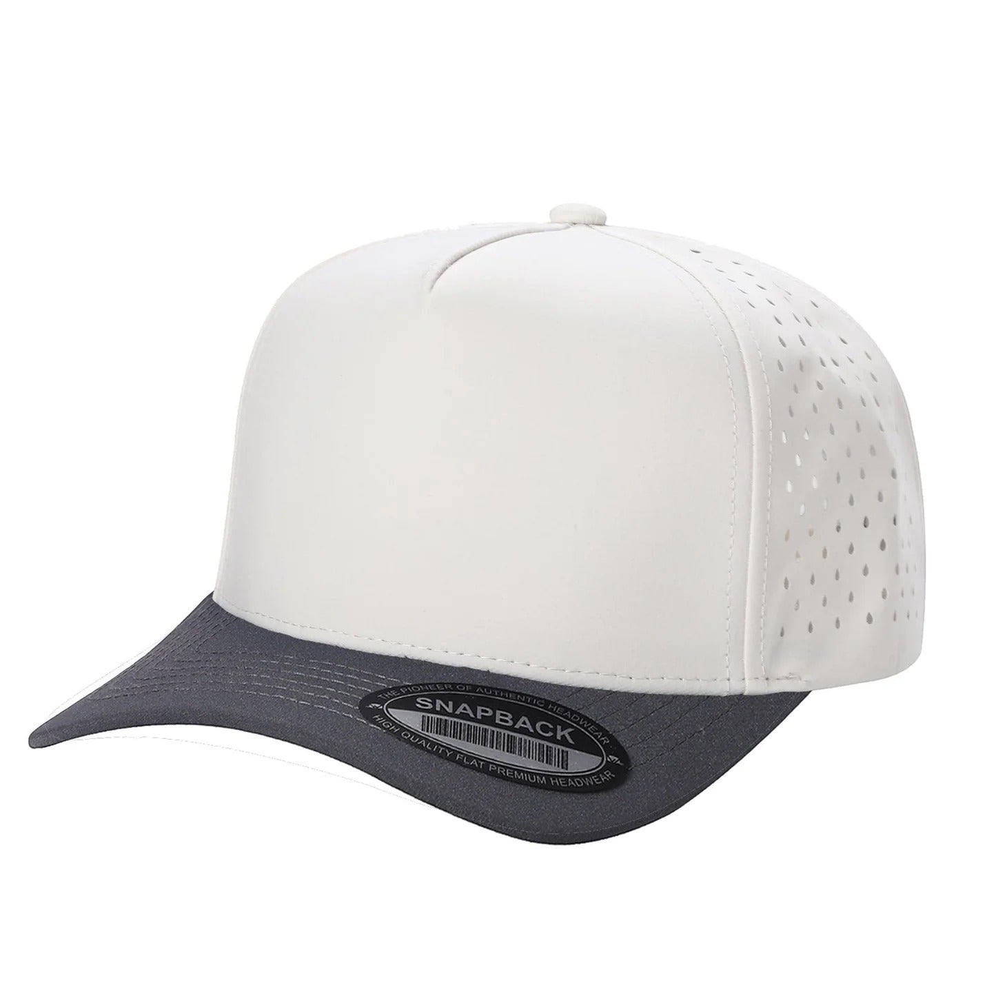530 5 Panel Laser Perforated Snapback Cap White Dark Grey