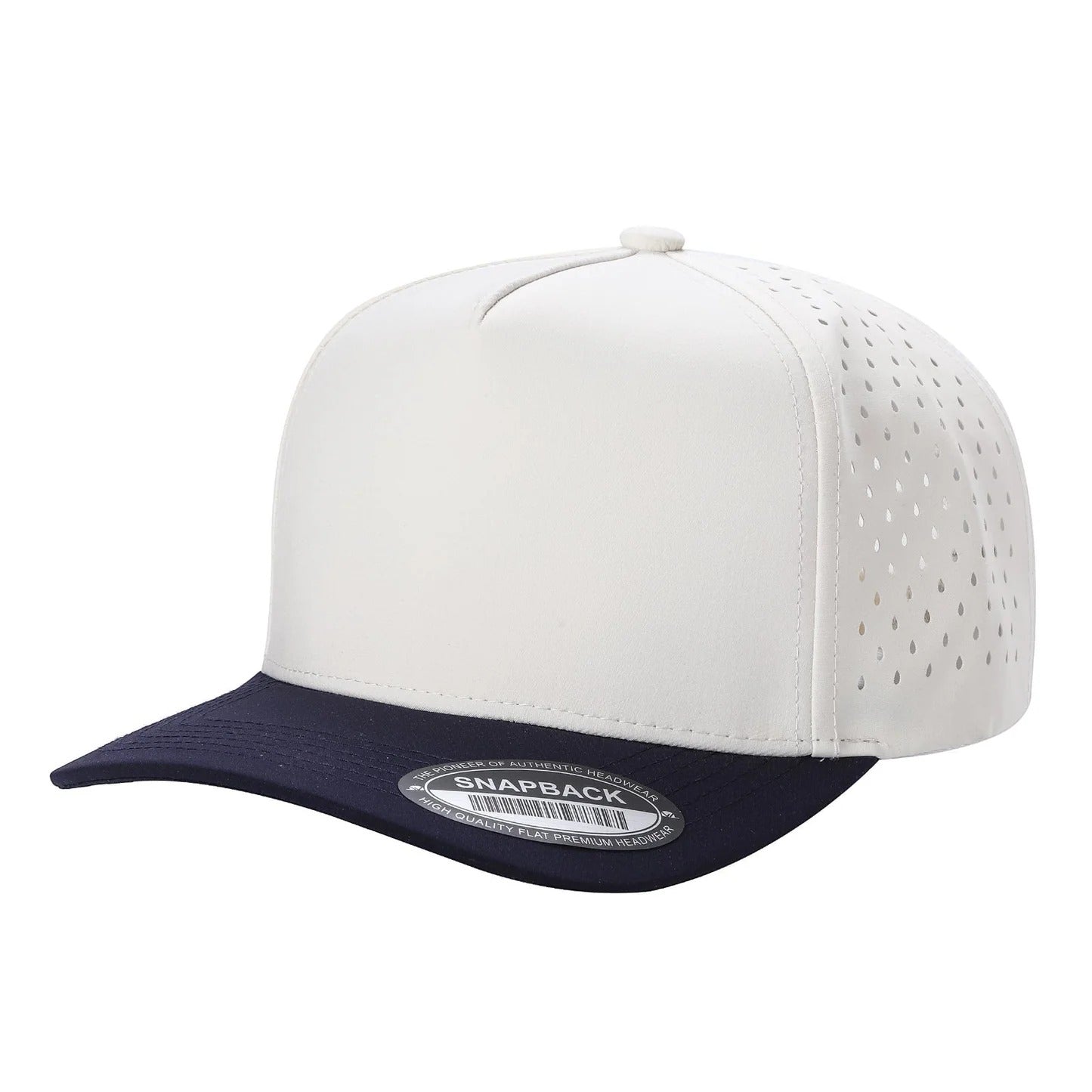 530 5 Panel Laser Perforated Snapback Cap White Navy