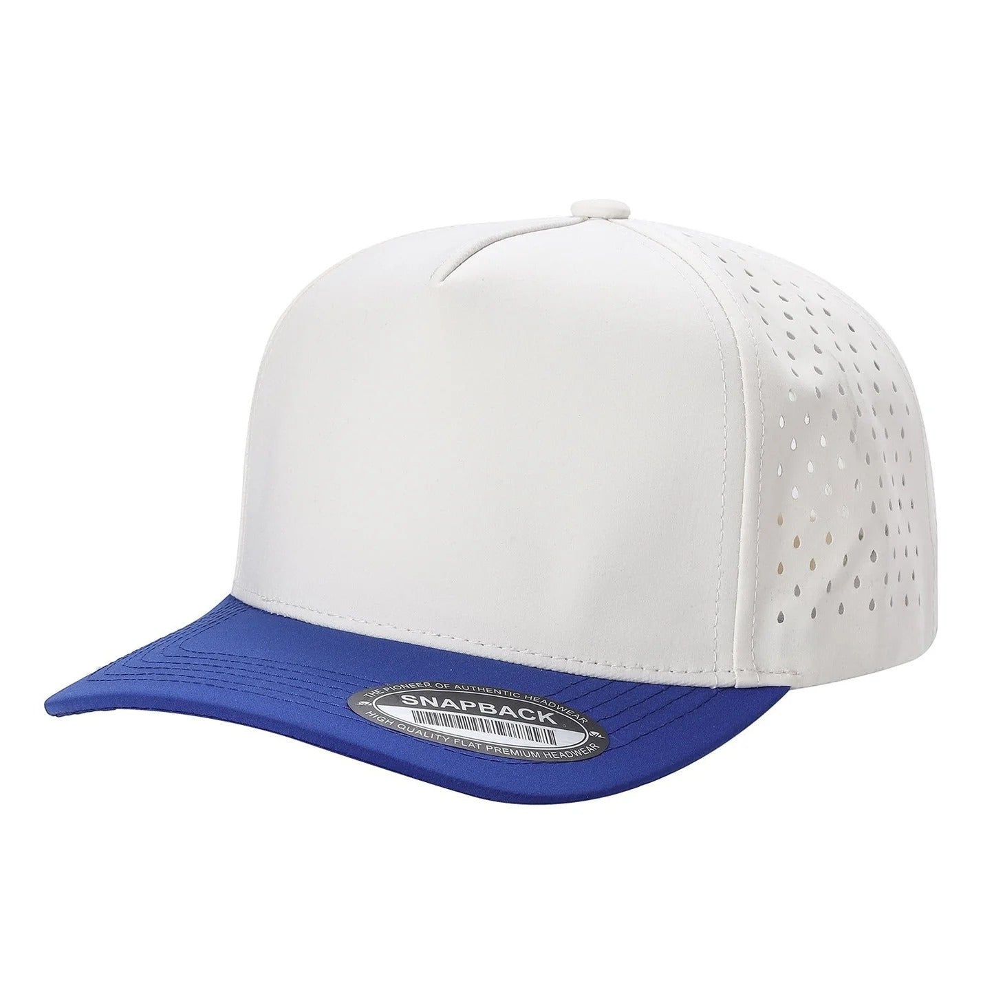 530 5 Panel Laser Perforated Snapback Cap White Royal