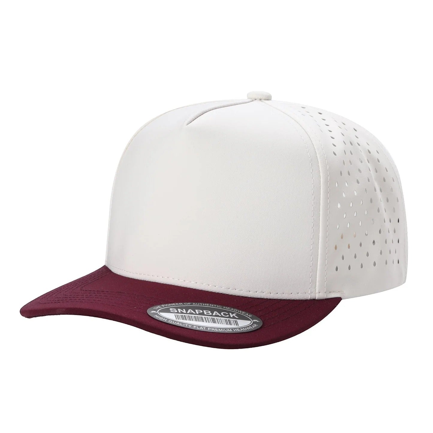 530 5 Panel Laser Perforated Snapback Cap White Wine