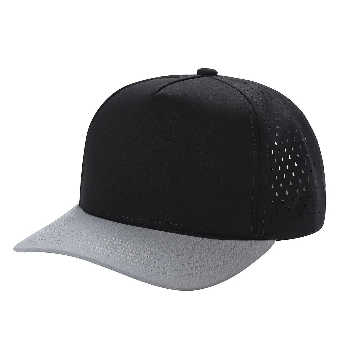 530 5 Panel Laser Perforated Snapback Cap Black Light Grey