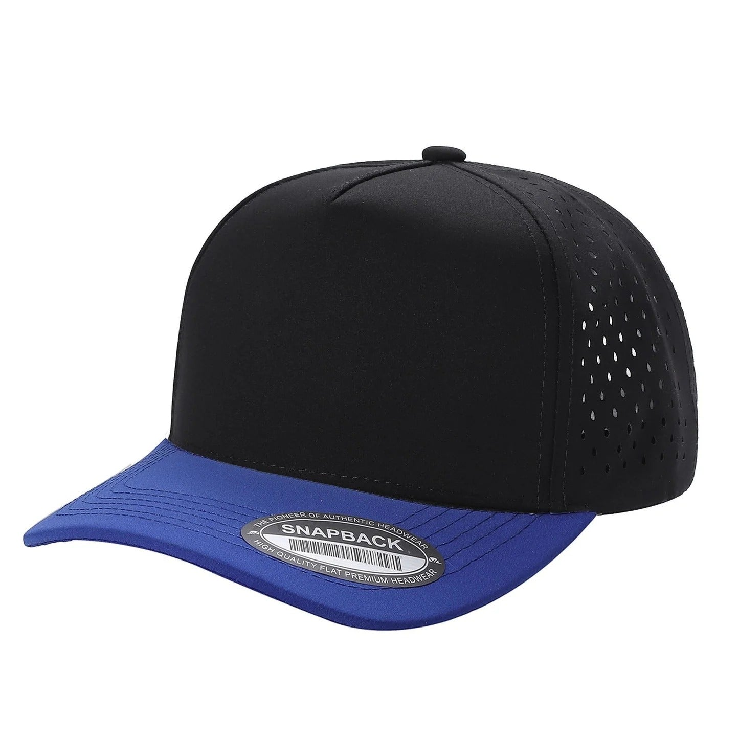 530 5 Panel Laser Perforated Snapback Cap Black Royal