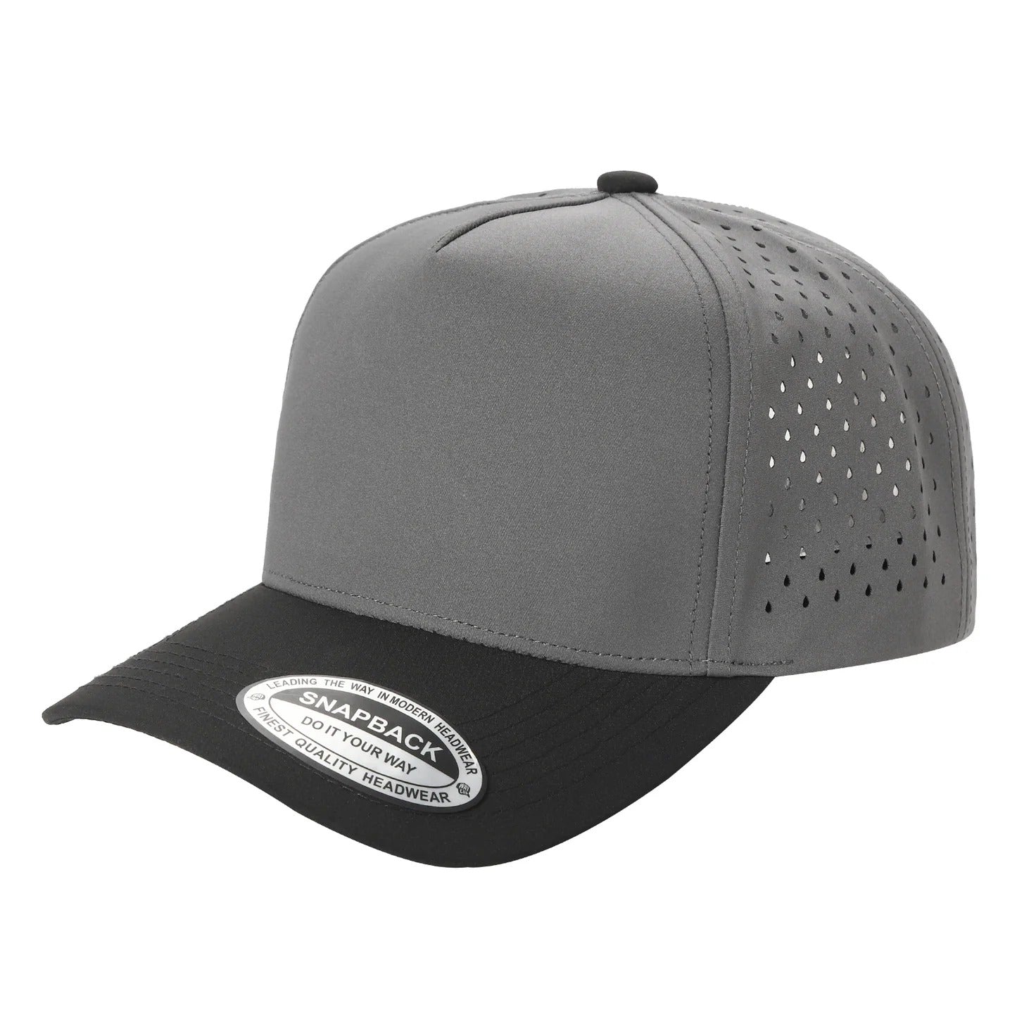 530 5 Panel Laser Perforated Snapback Cap Dark Grey Black