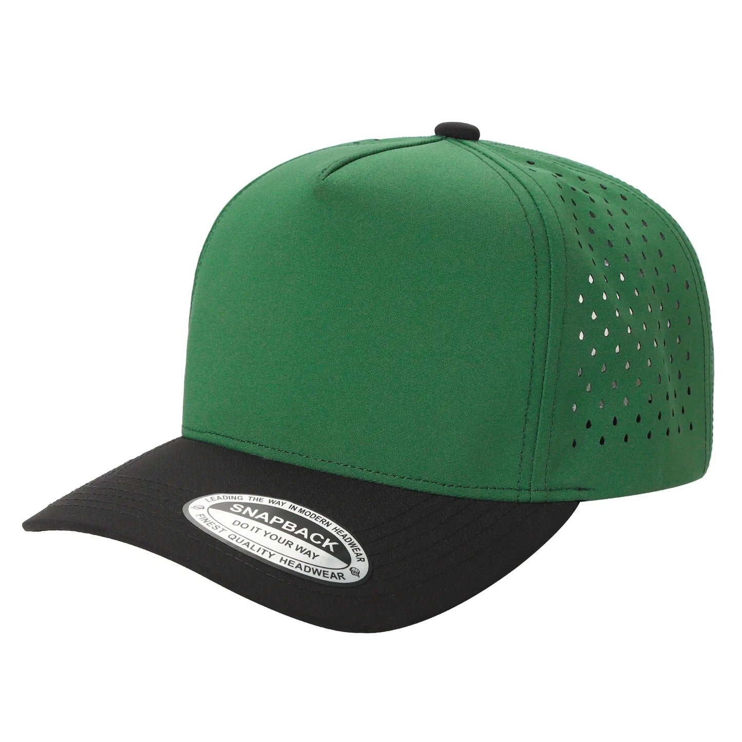 530 5 Panel Laser Perforated Snapback Cap Kelly Green Black