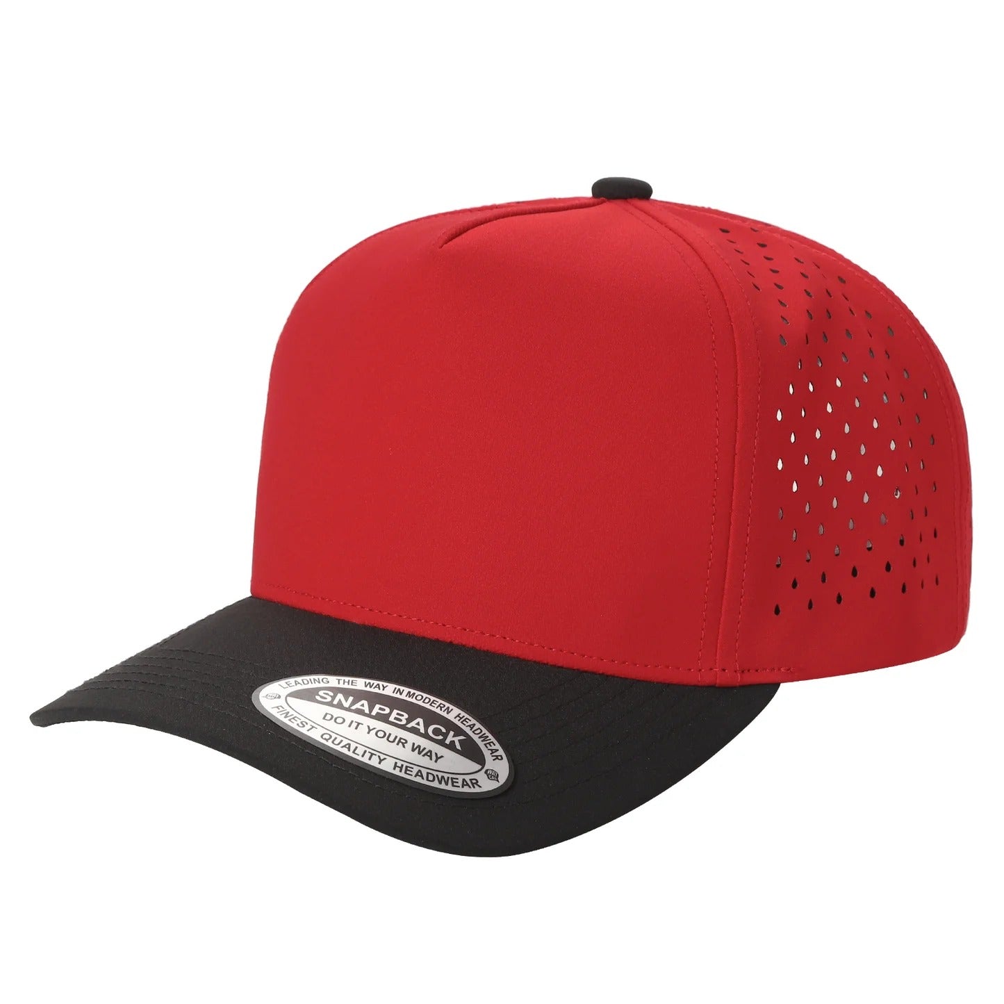 530 5 Panel Laser Perforated Snapback Cap Red Black