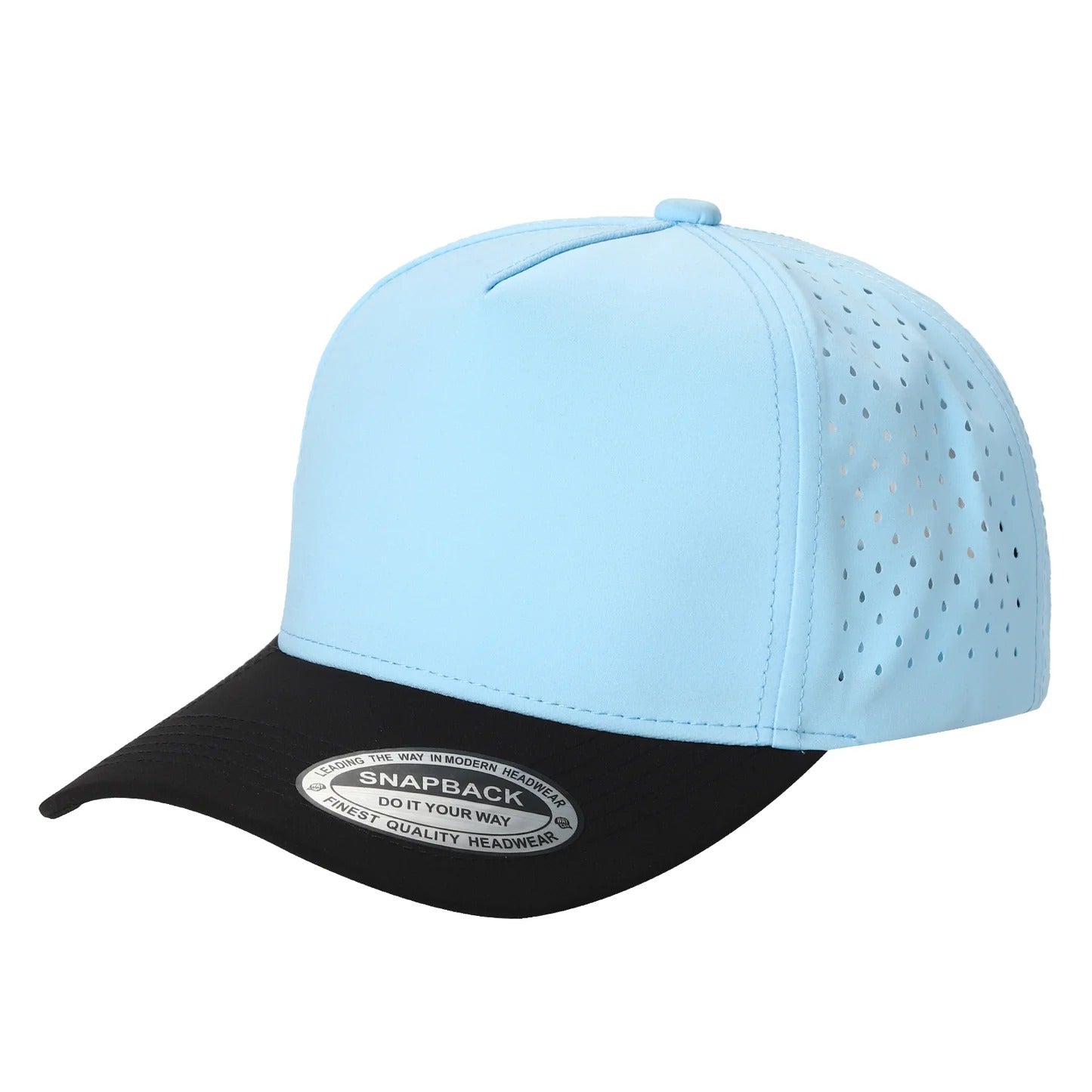 530 5 Panel Laser Perforated Snapback Cap Sky Black