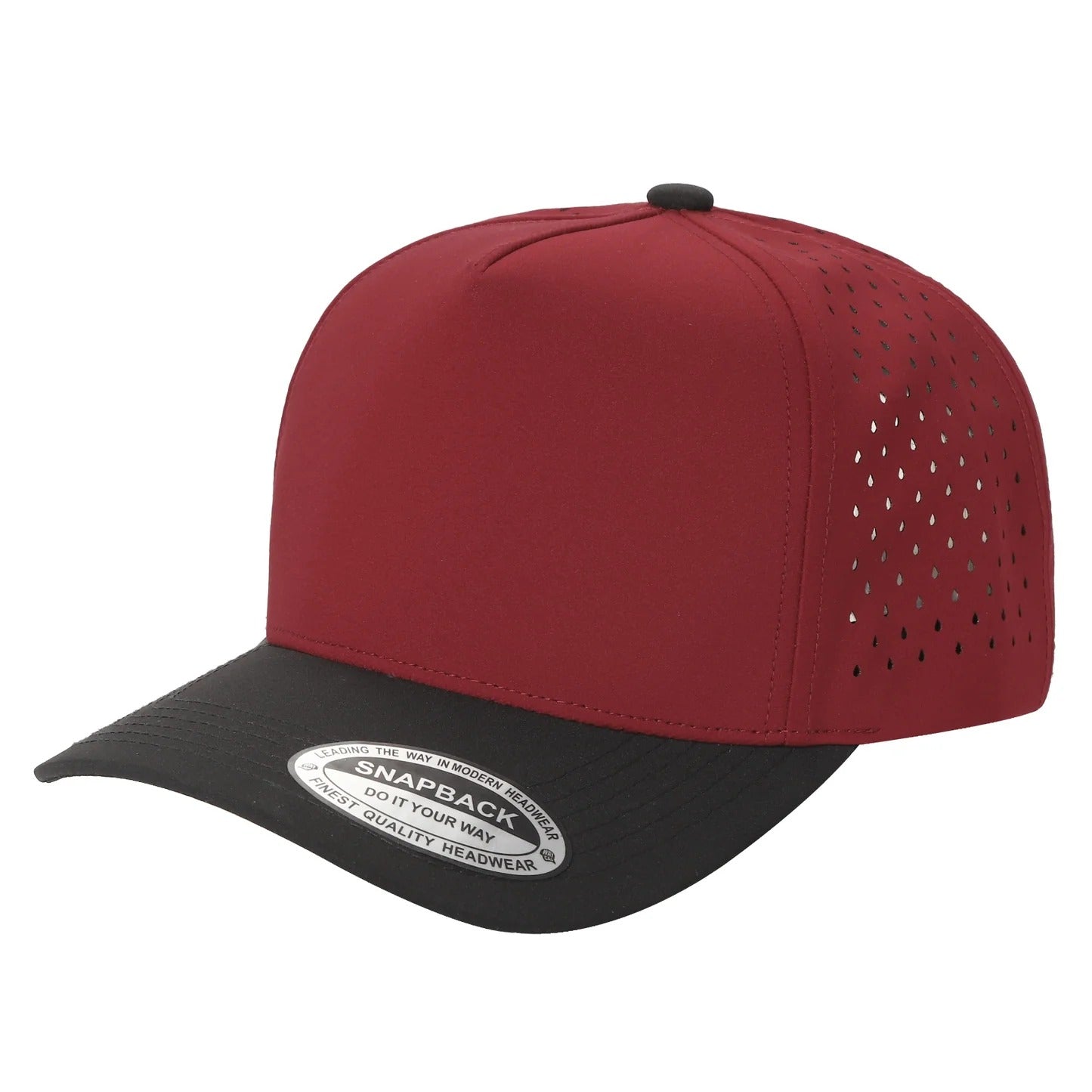530 5 Panel Laser Perforated Snapback Cap Wine Black