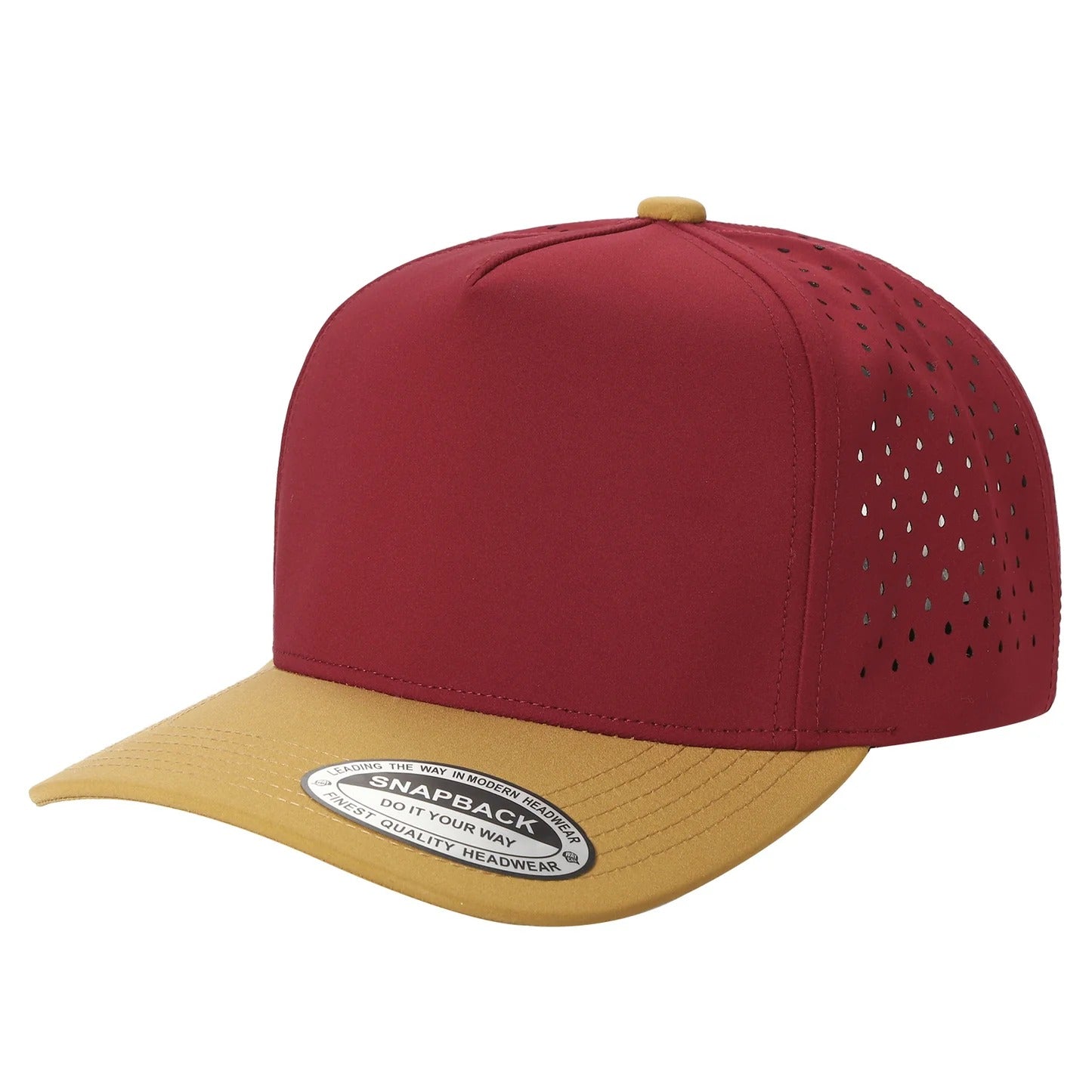530 5 Panel Laser Perforated Snapback Cap Brick Mustard