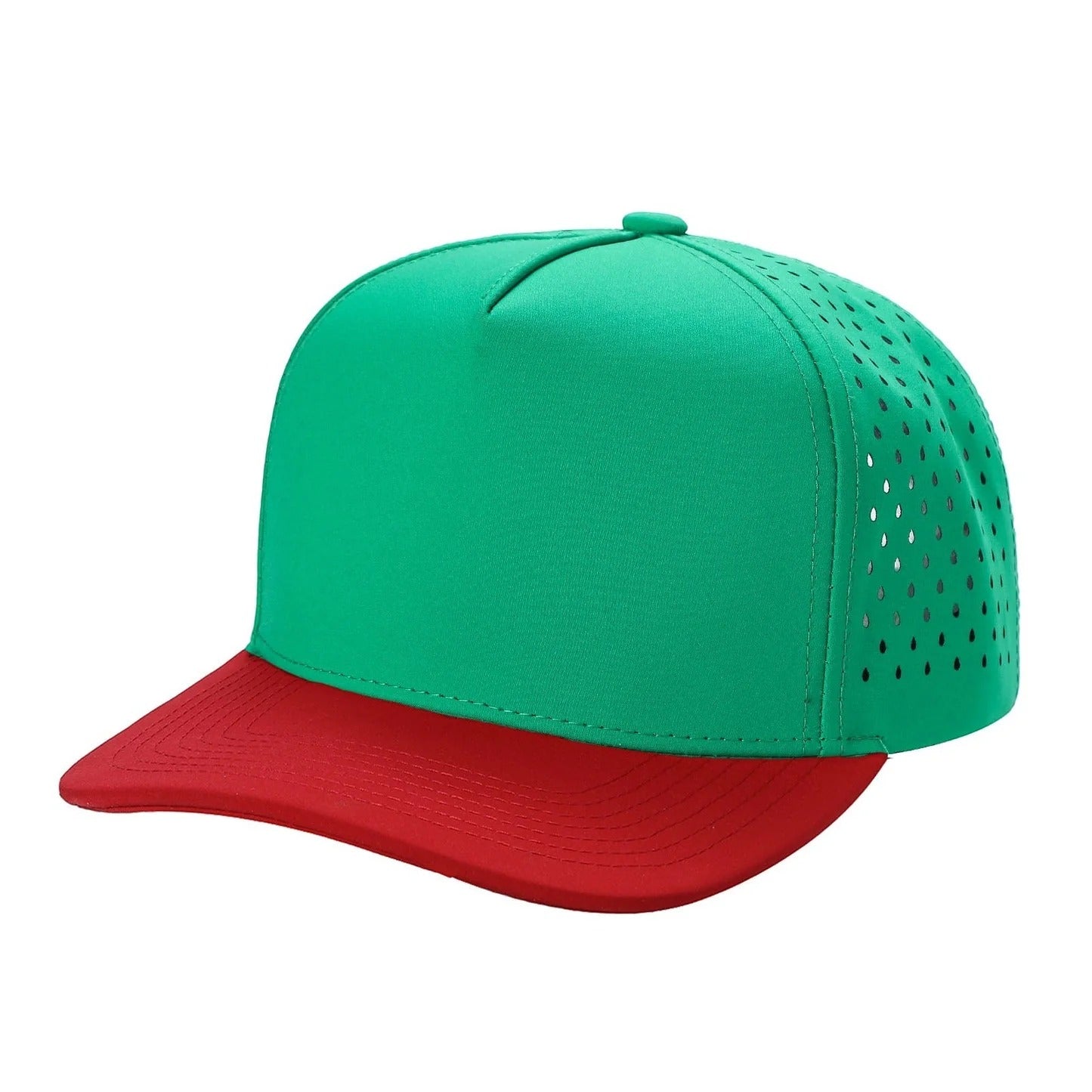 530 5 Panel Laser Perforated Snapback Cap Kelly Green Red