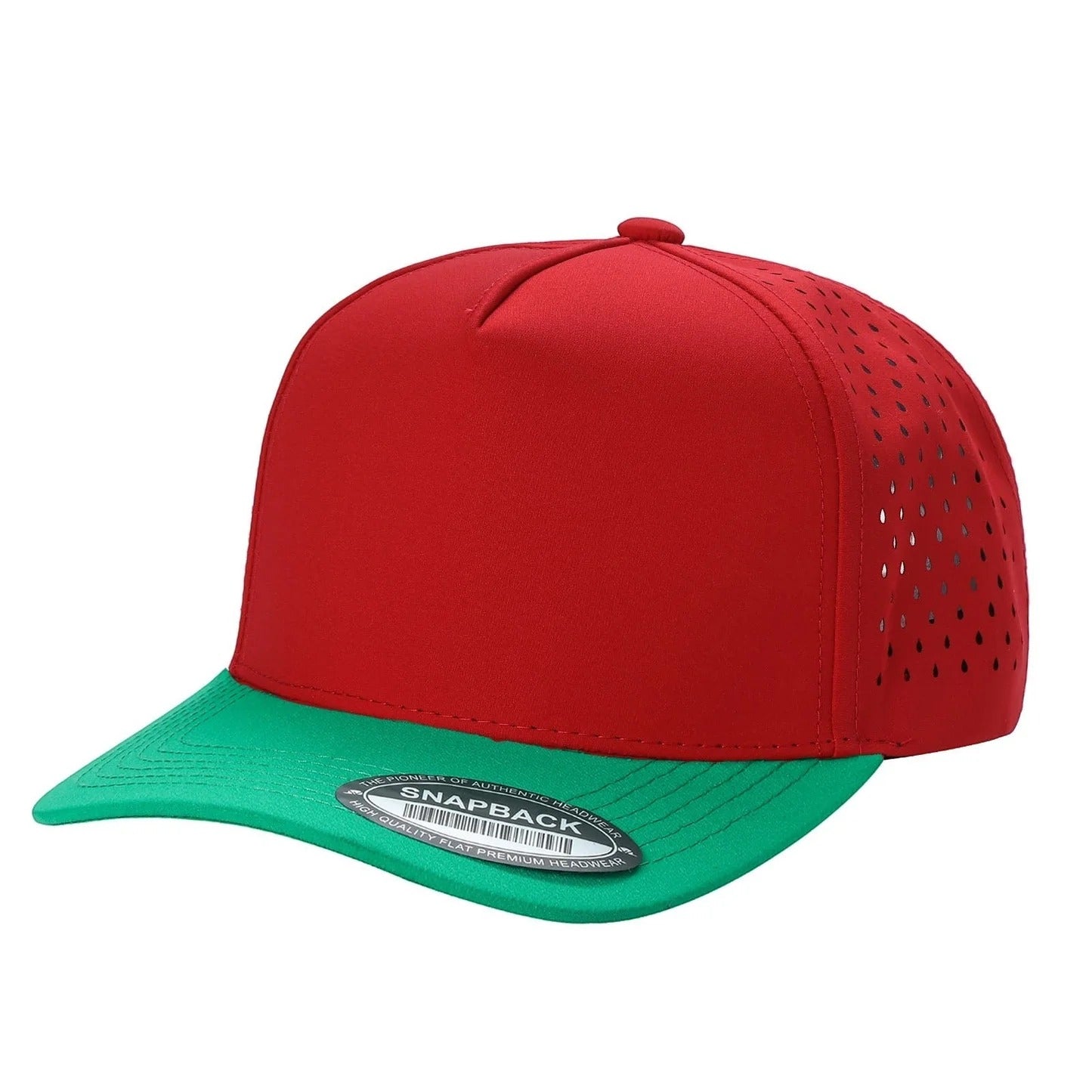 530 5 Panel Laser Perforated Snapback Cap Red Kelly Green