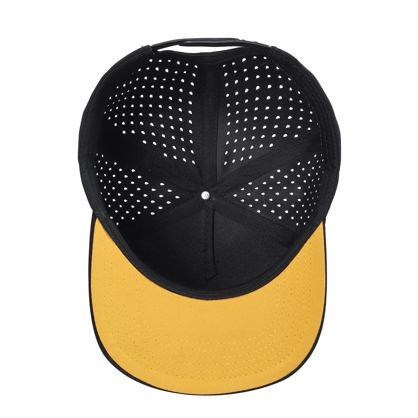 530 5 Panel Laser Perforated Snapback Cap Mesh Black Gold