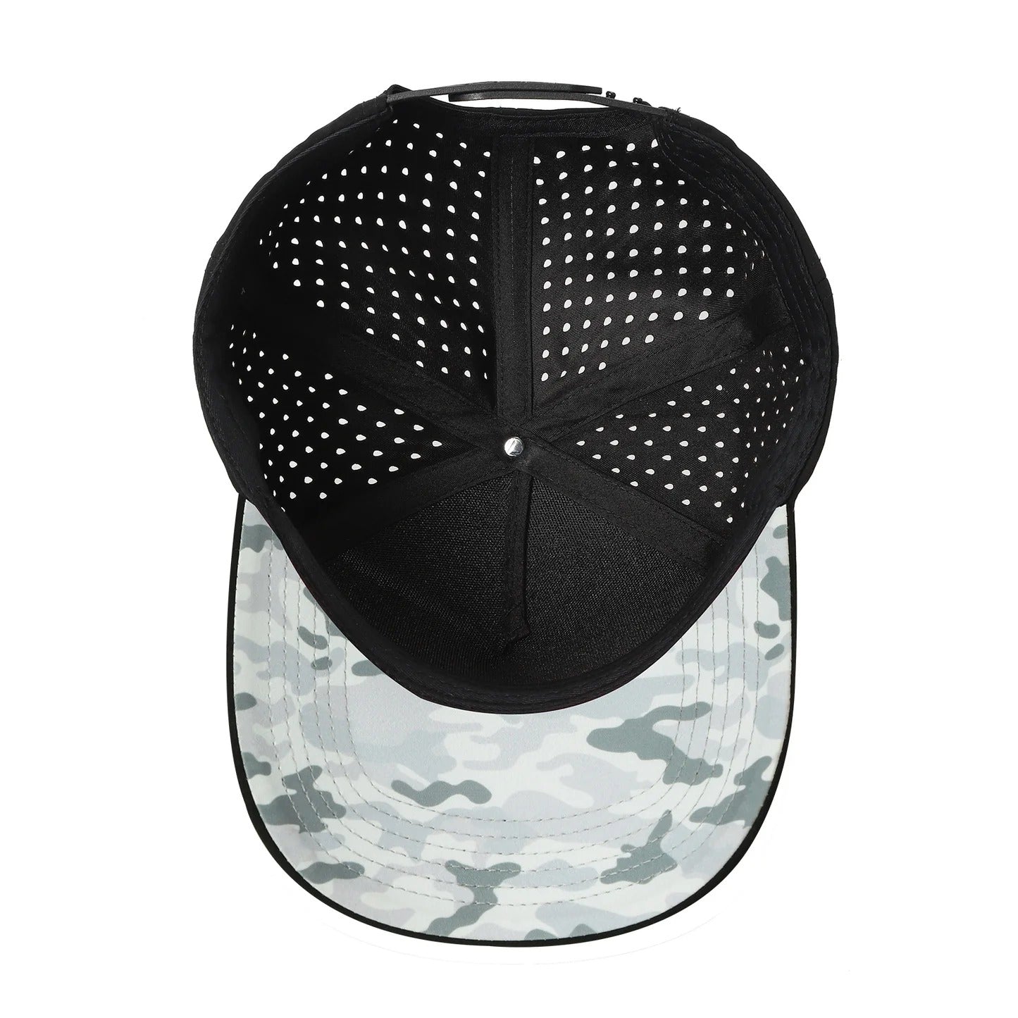 530 5 Panel Laser Perforated Snapback Cap Mesh Black Grey Camo