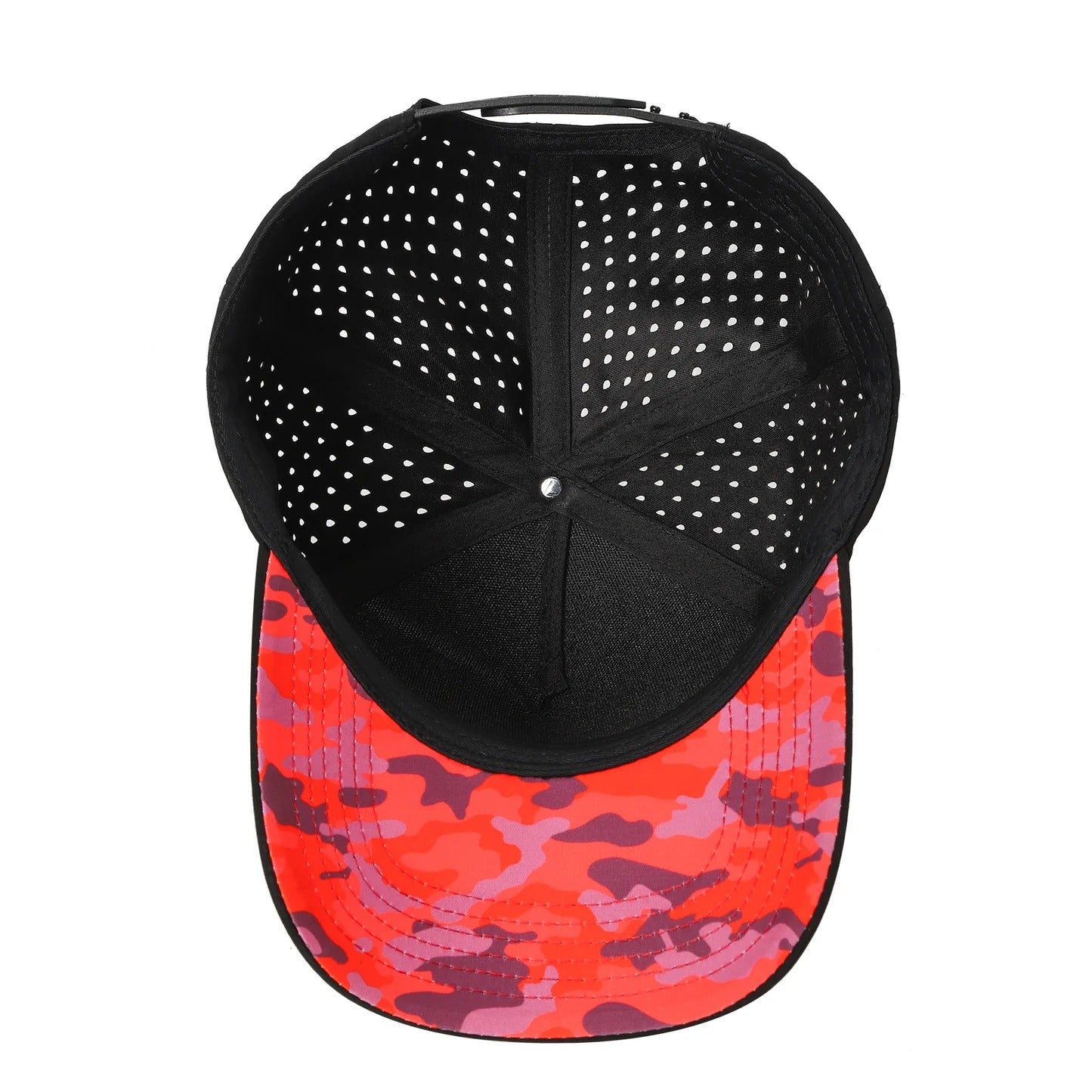 530 5 Panel Laser Perforated Snapback Cap Mesh Black Red Camo