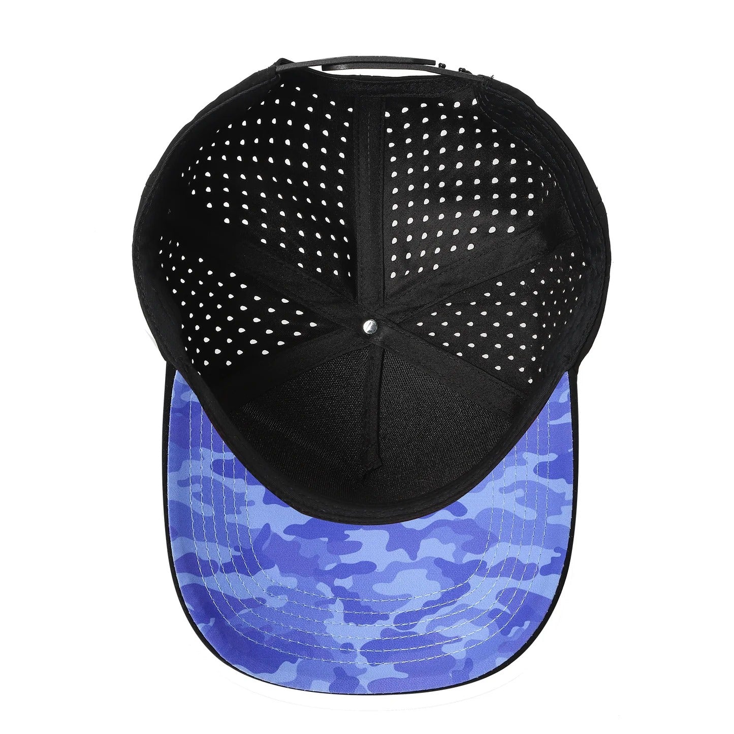 530 5 Panel Laser Perforated Snapback Cap Mesh Black Royal Camo