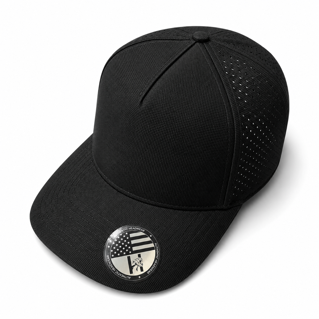 5 Panel Curve Bill Laser Perforated Plain Snapback Cap 533L