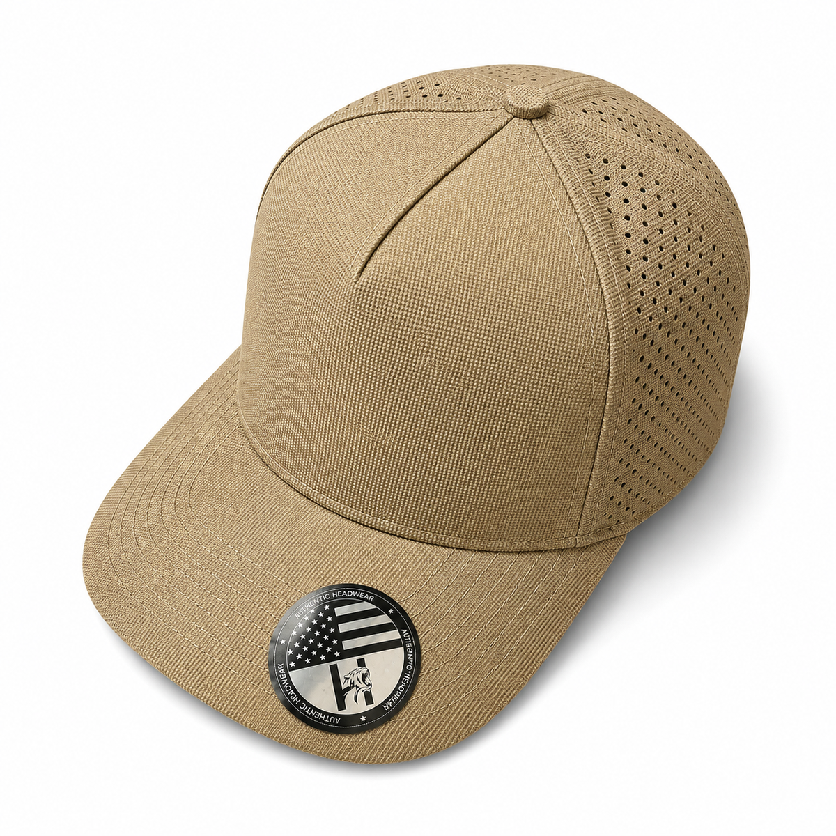 Khaki 533L wholesale 5 panel laser perforated adjustable blank snapback cap