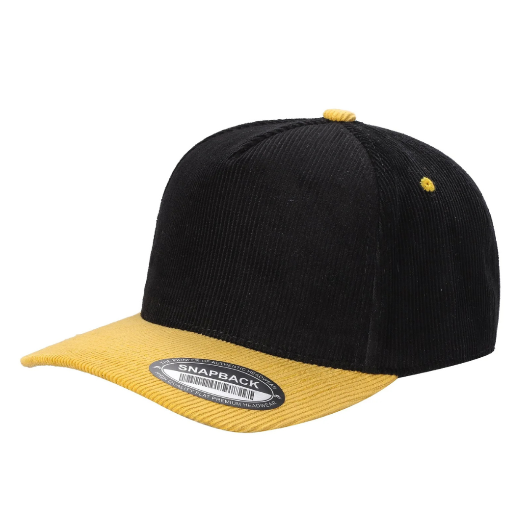 591 5 Panel Two-Tone Structured Snapback Cap Black Gold