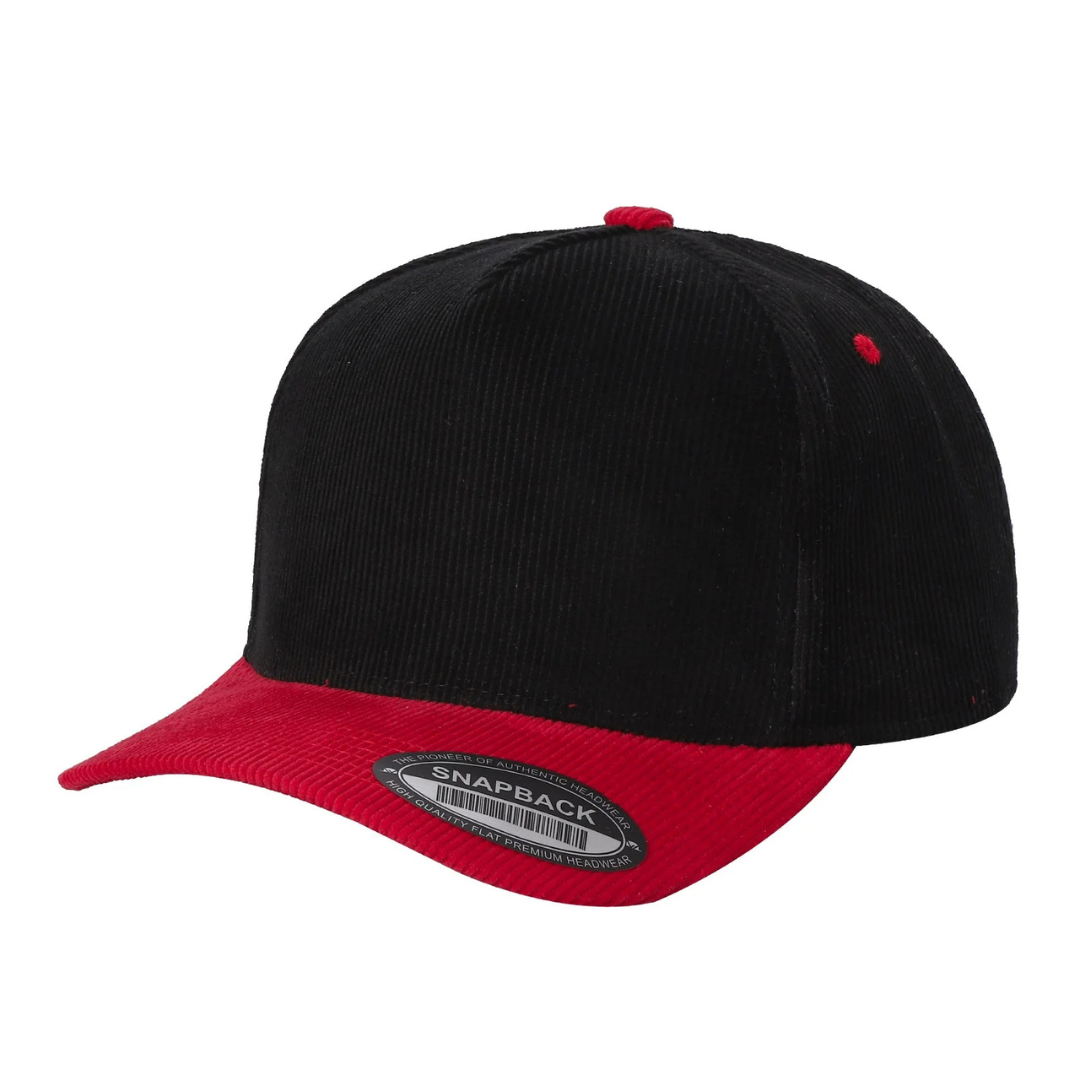 591 5 Panel Two-Tone Structured Snapback Cap Black Red