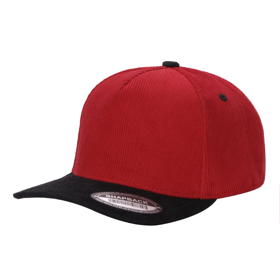 591 5 Panel Two-Tone Structured Snapback Cap Red Black