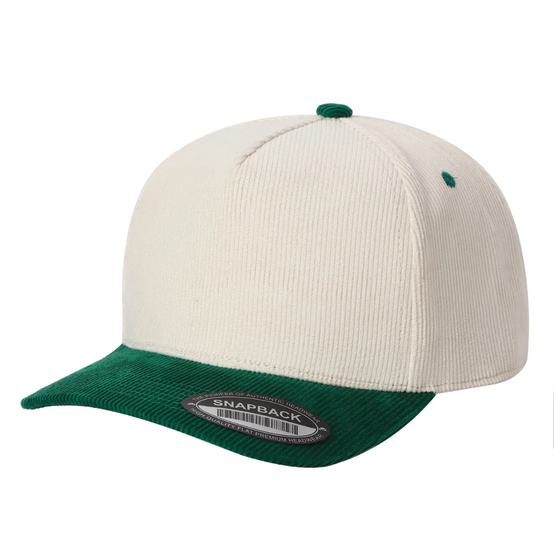 591 5 Panel Two-Tone Structured Snapback Cap Tan Kelly Green