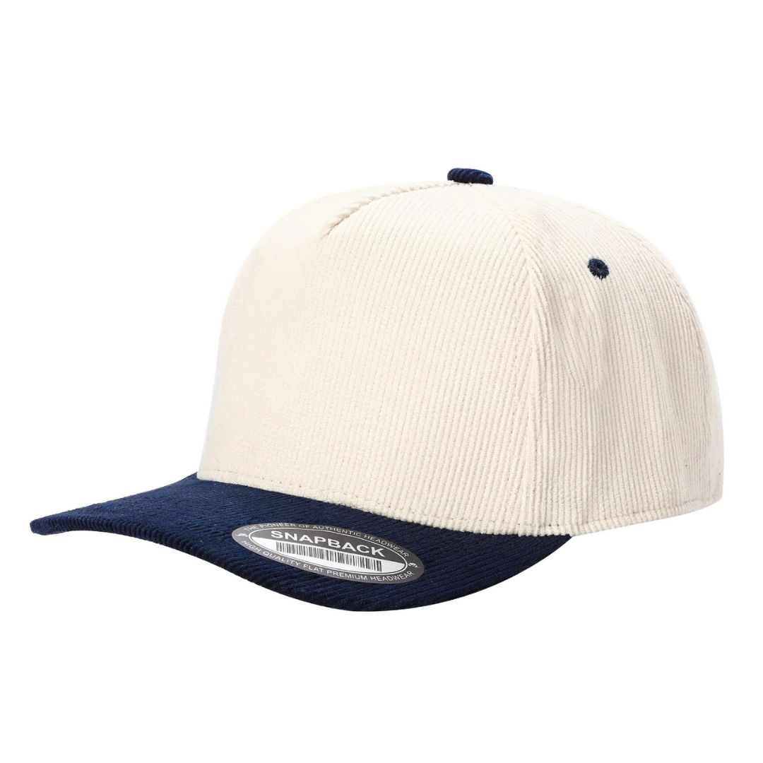 591 5 Panel Two-Tone Structured Snapback Cap Tan Navy