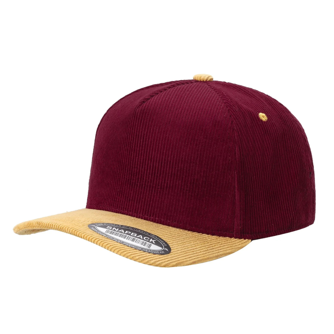 591 5 Panel Two-Tone Structured Snapback Cap Wine Gold