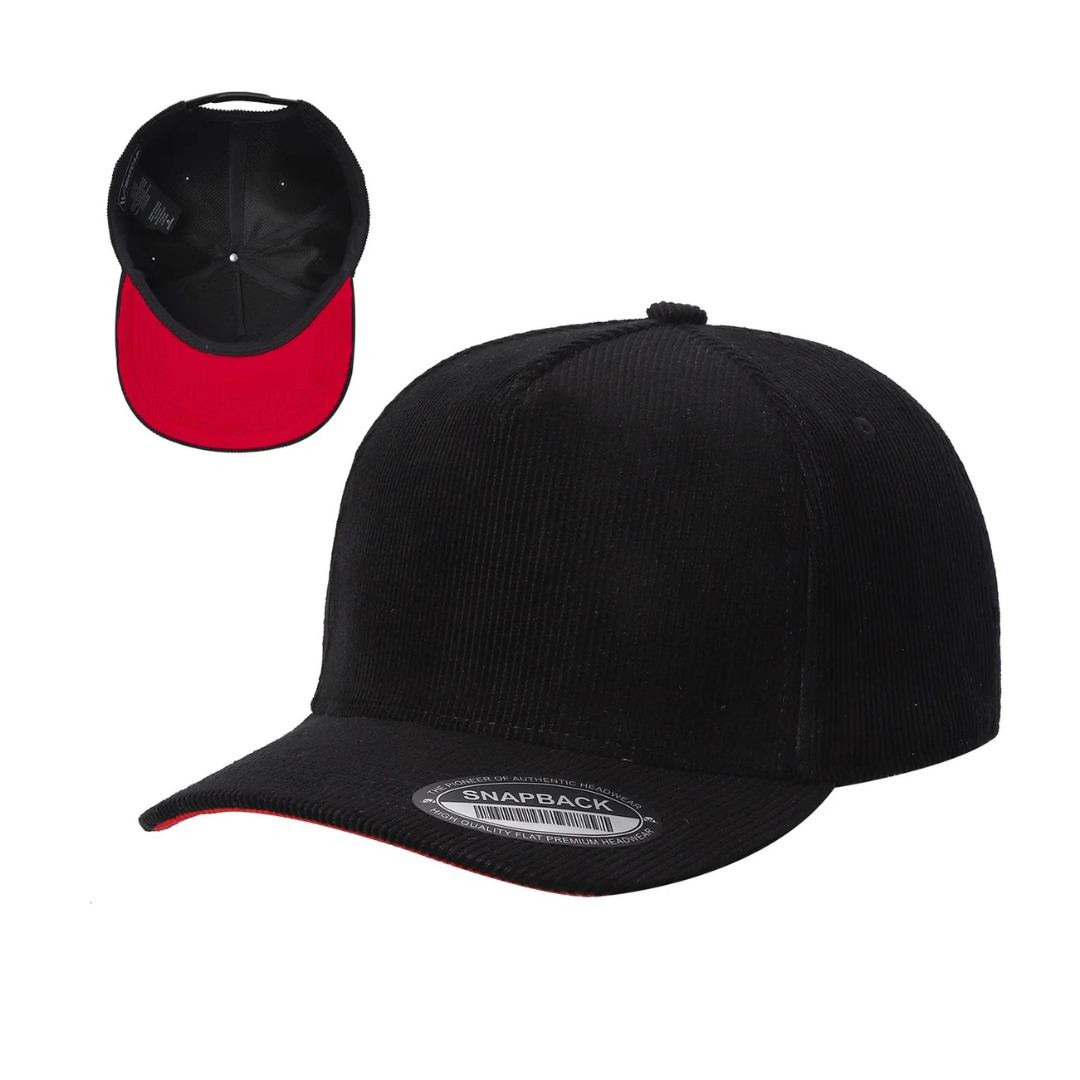 591 5 Panel Two-Tone Structured Snapback Cap Black Red Mesh