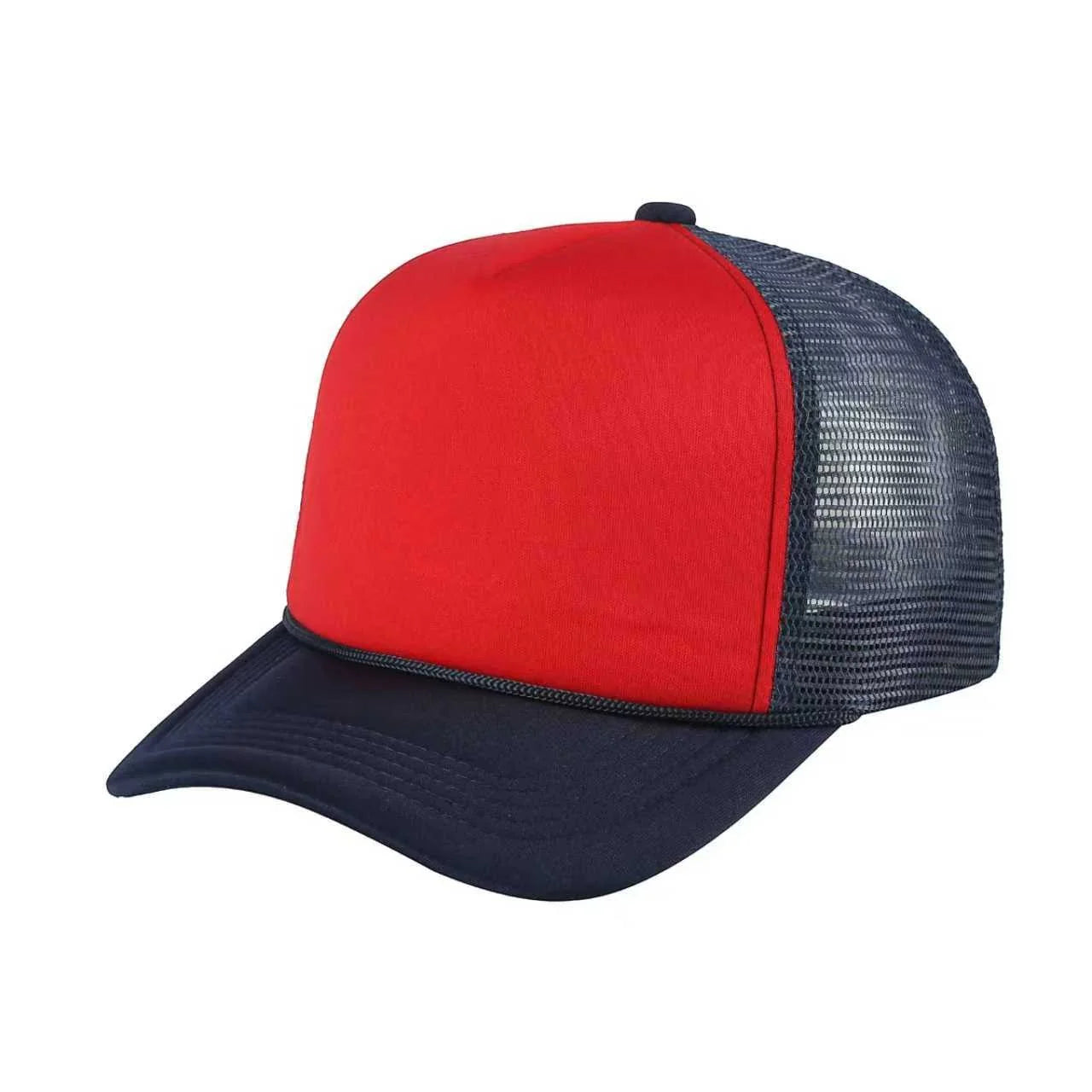 599 Adult 5 Panel Foam Trucker Cap Red Navy