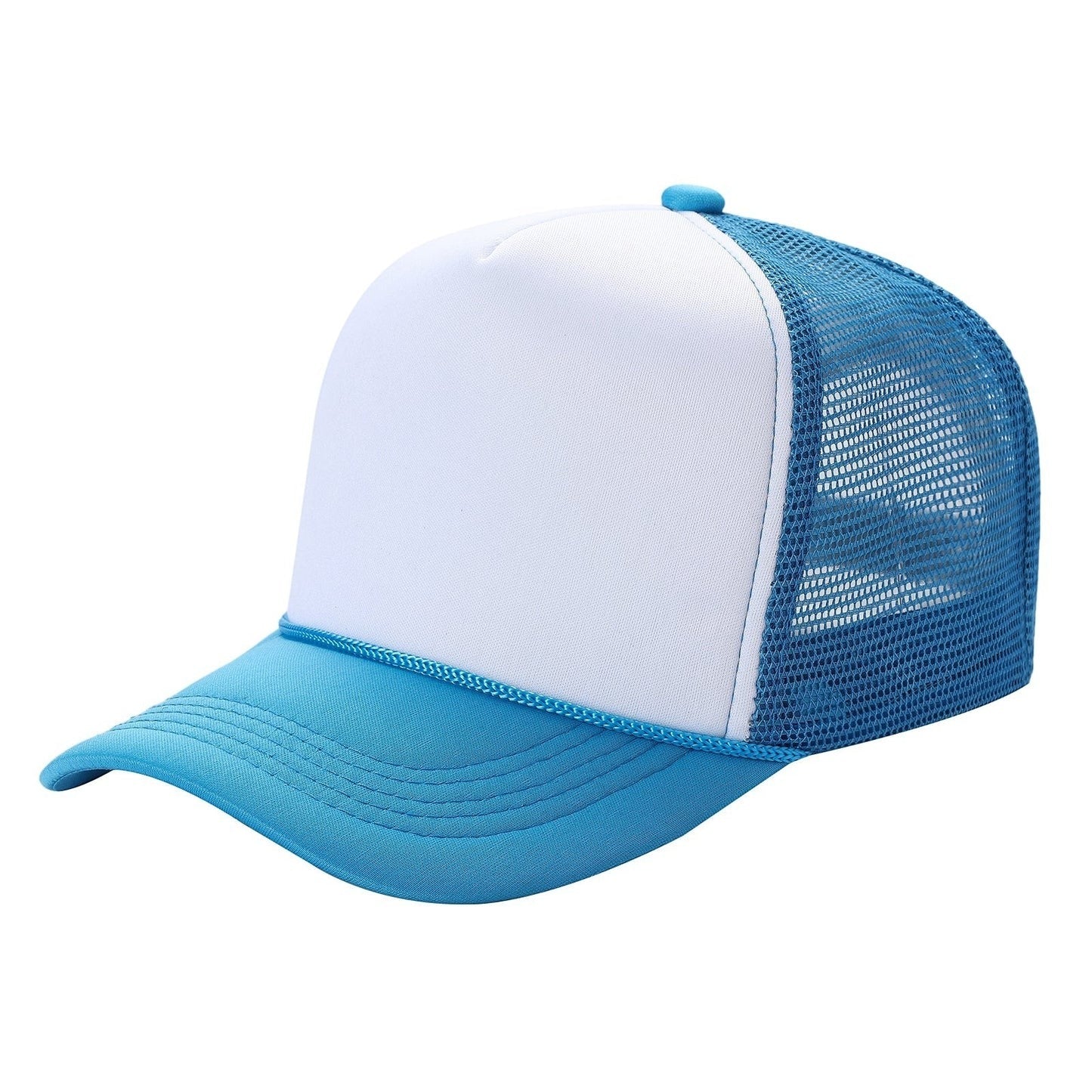 599 Adult 5 Panel Foam Trucker Cap White Aqua