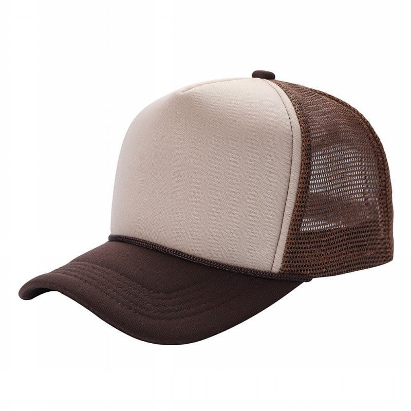599 Adult 5 Panel Foam Trucker Cap White Beige Brown