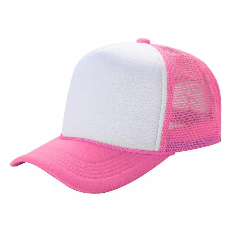 599 Adult 5 Panel Foam Trucker Cap White Hot Pink