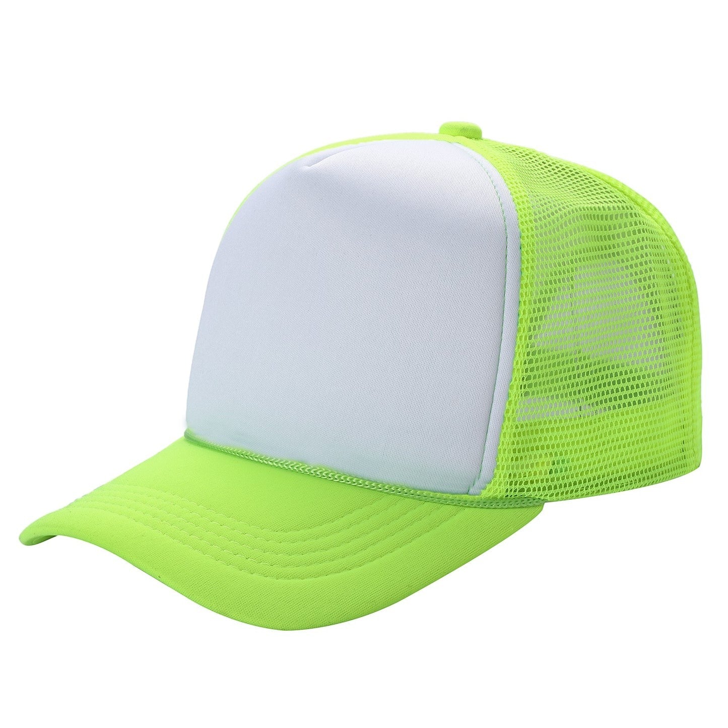 599 Adult 5 Panel Foam Trucker Cap White Neon Yellow