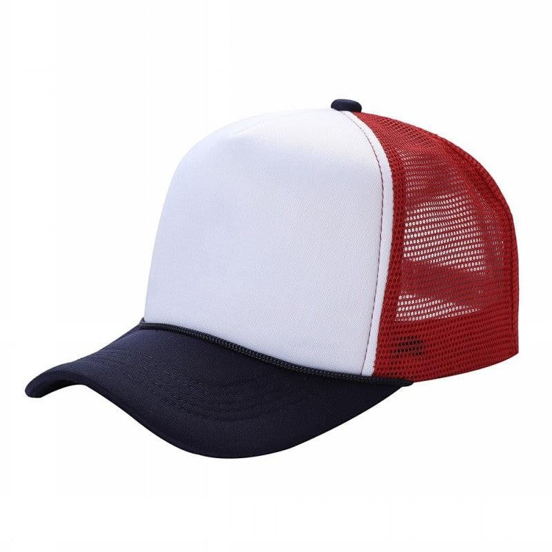 599 Adult 5 Panel Foam Trucker Cap White Navy Red