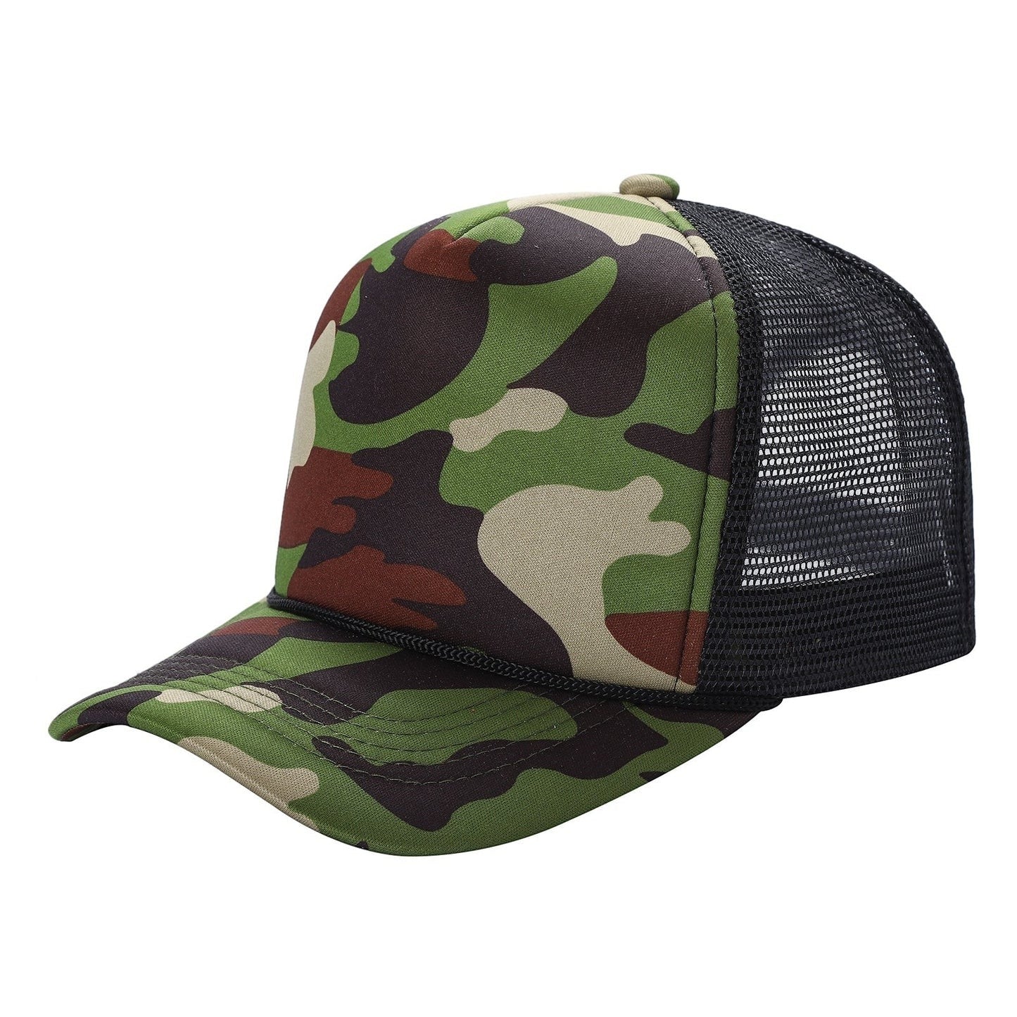 599 Adult 5 Panel Camo Foam Trucker Cap Camo Black