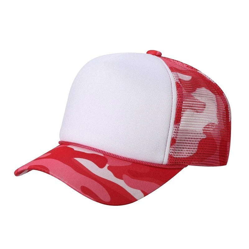 599 Adult 5 Panel Foam Trucker Cap White Red Camo
