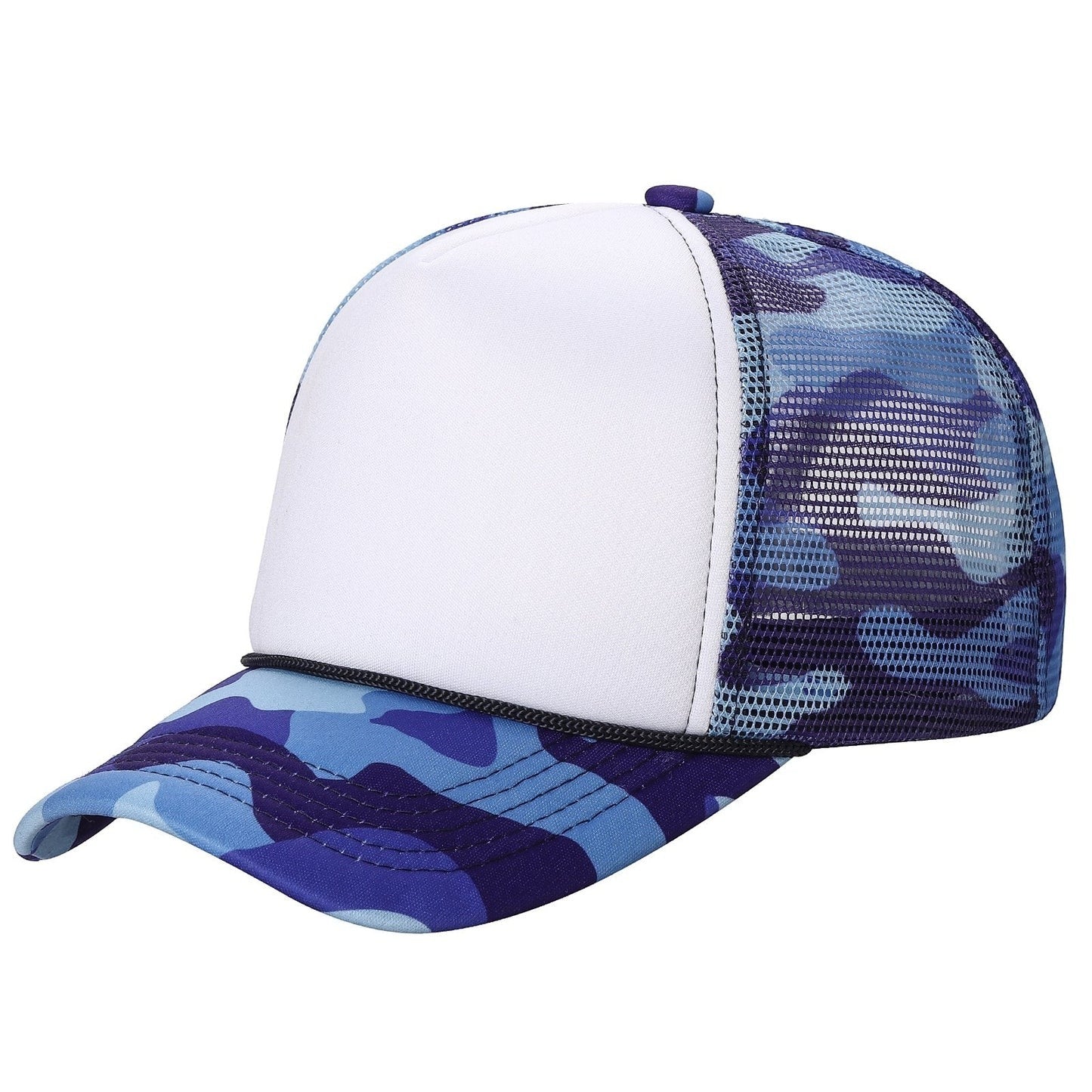 599 Adult 5 Panel Camo Foam Trucker Cap White Royal Camo