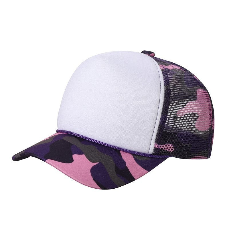 599 Adult 5 Panel Foam Trucker Cap White Purple Camo