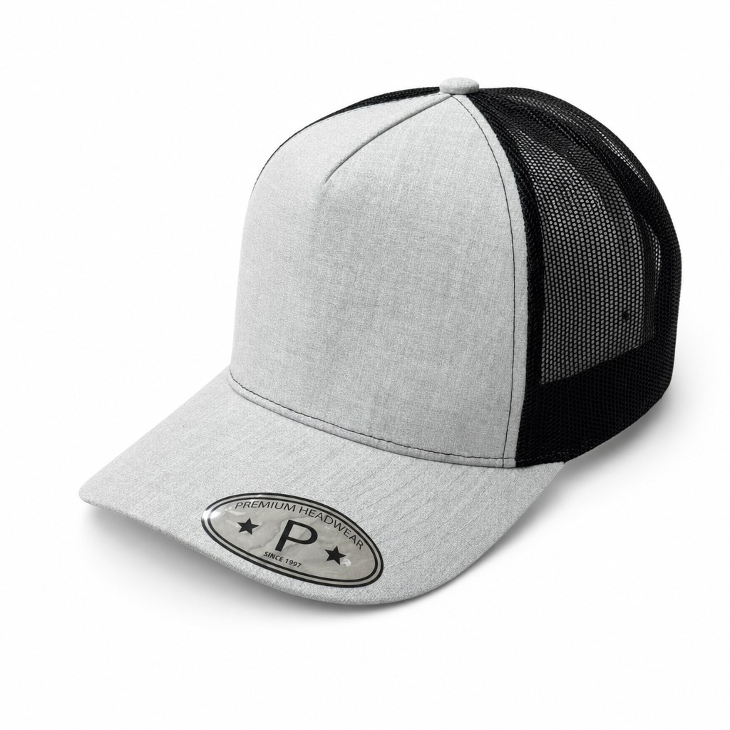 5 Panel Curved Bill Mesh Snapback Cap #5PCM in H.GREY-BLK - Style 5PCM | Pro Cap Wholesale