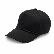 5 Panel Curved Bill Unstructued Rope Cap #5PCR-UNSTRUCTURED in BLACK - Style 5PCR-UNS | Pro Cap