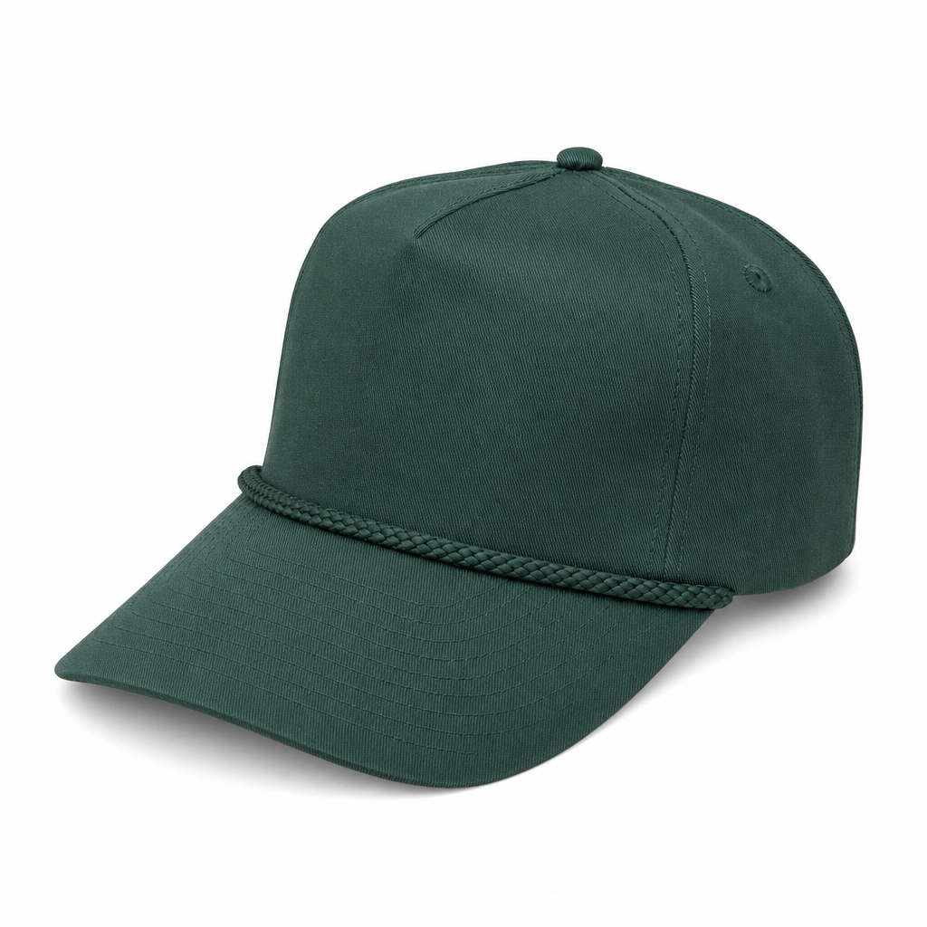 5 Panel Curved Bill Unstructued Rope Cap #5PCR-UNSTRUCTURED in D.GREEN - Style 5PCR-UNS | Pro Cap