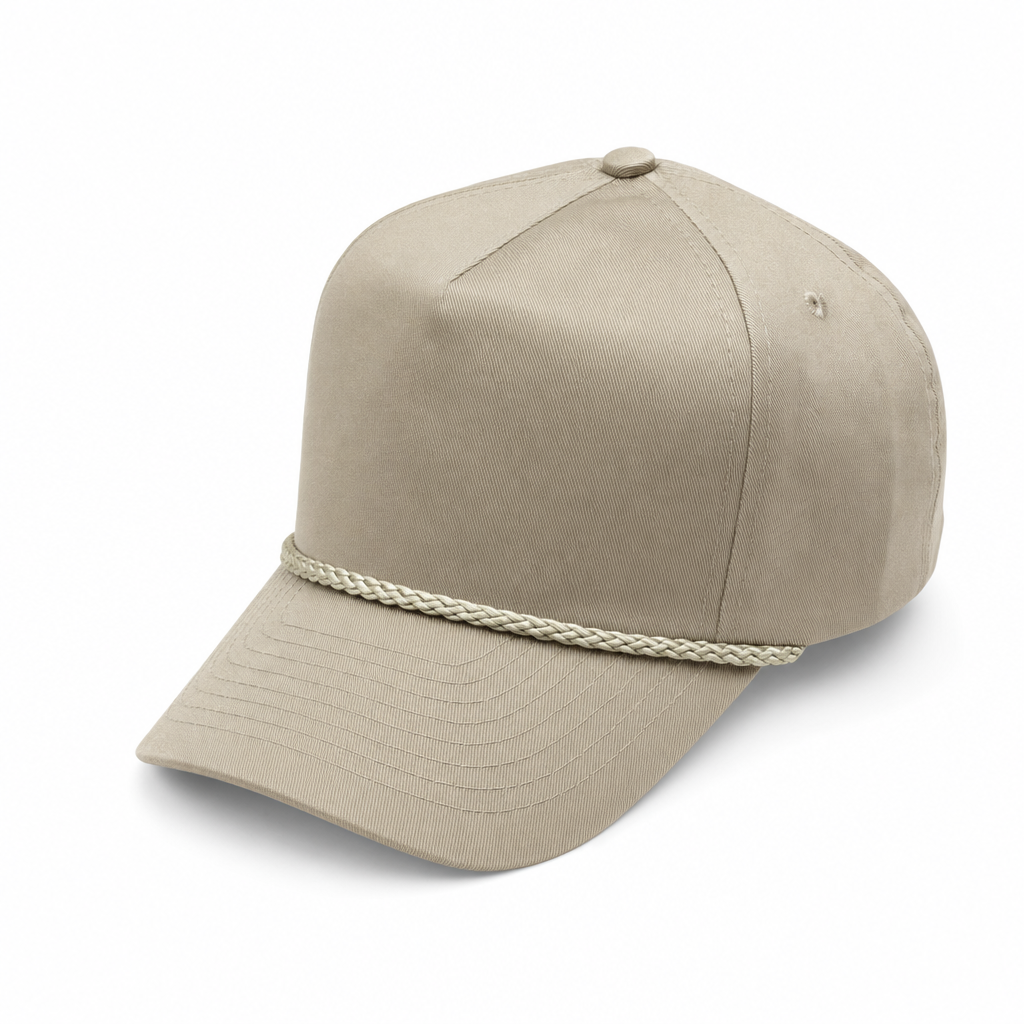 5 Panel Curved Bill Unstructued Rope Cap #5PCR-UNSTRUCTURED in KHAKI - Style 5PCR-UNS | Pro Cap