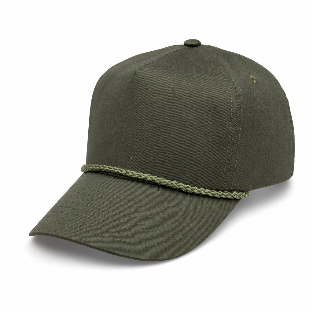 5 Panel Curved Bill Unstructued Rope Cap #5PCR-UNSTRUCTURED in OLIVE - Style 5PCR-UNS | Pro Cap