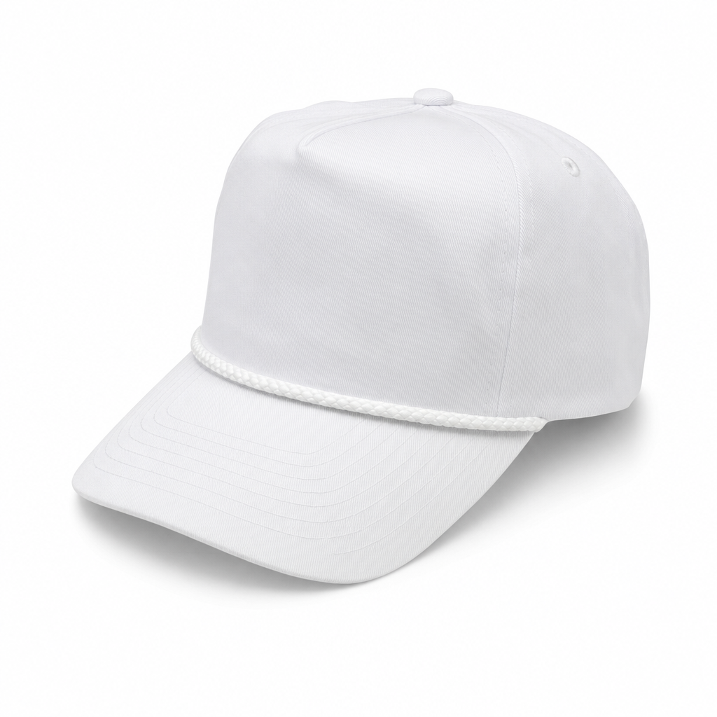 5 Panel Curved Bill Unstructued Rope Cap #5PCR-UNSTRUCTURED in WHITE - Style 5PCR-UNS | Pro Cap
