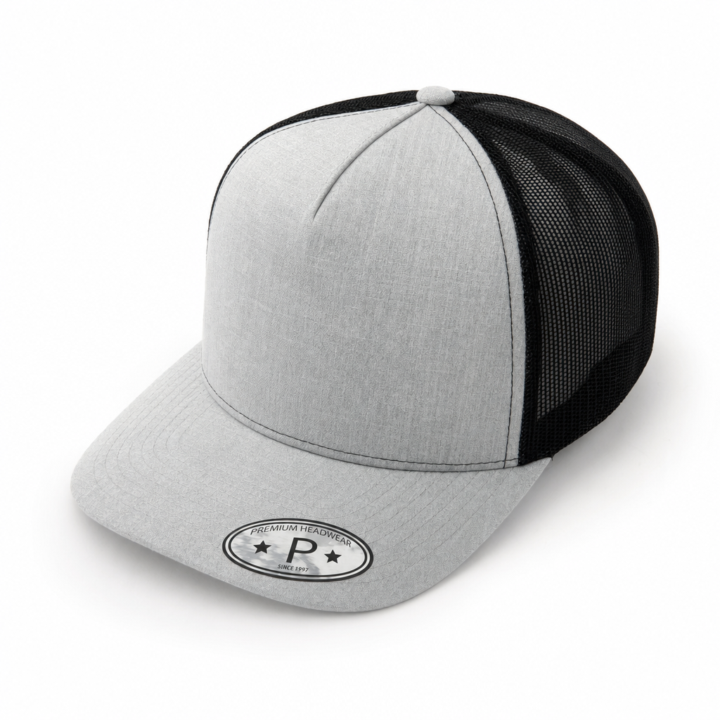 Navy 5 Panel High Profile Flat Bill Mesh Trucker Cap