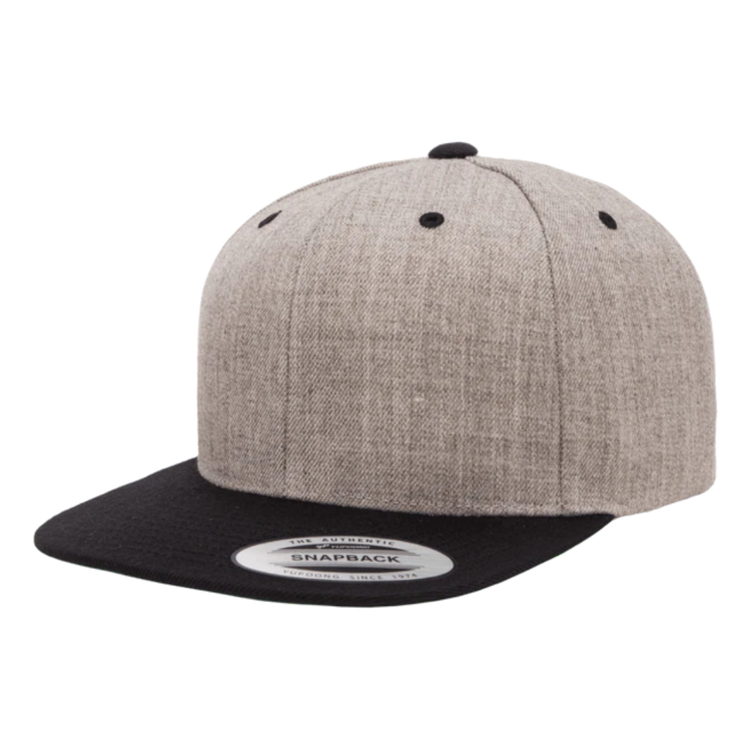 YUCLASSICS 6089MT Flat Bill Snapback Cap Heather Grey Black